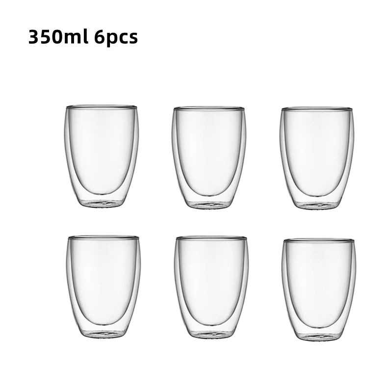 6pcs Double-Wall Insulated Glass Espresso Cups – Thermal Glass Coffee Mug Set
