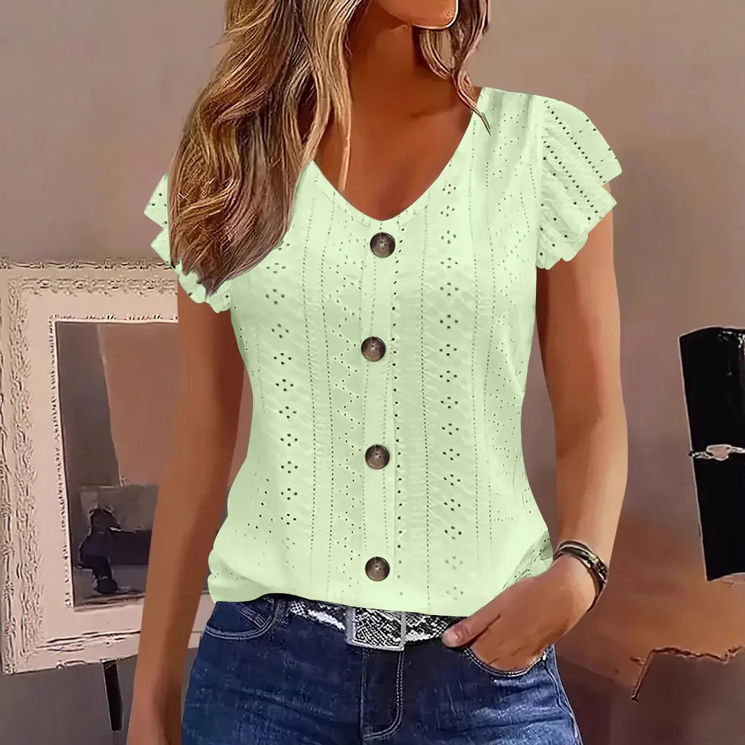 Women’s Sexy Casual V-Neck Short Sleeve Shirt – Summer Loose Fashion Blouse