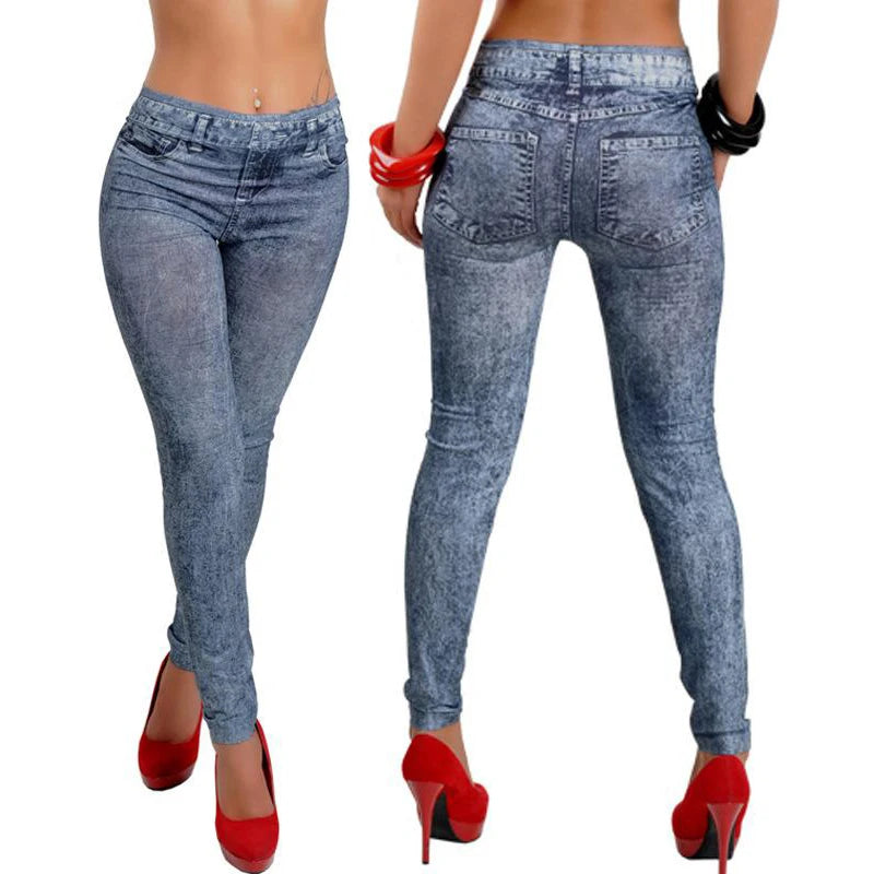 Women’s Classic Stretchy Slim Leggings – Imitation Jean Skinny Jeggings