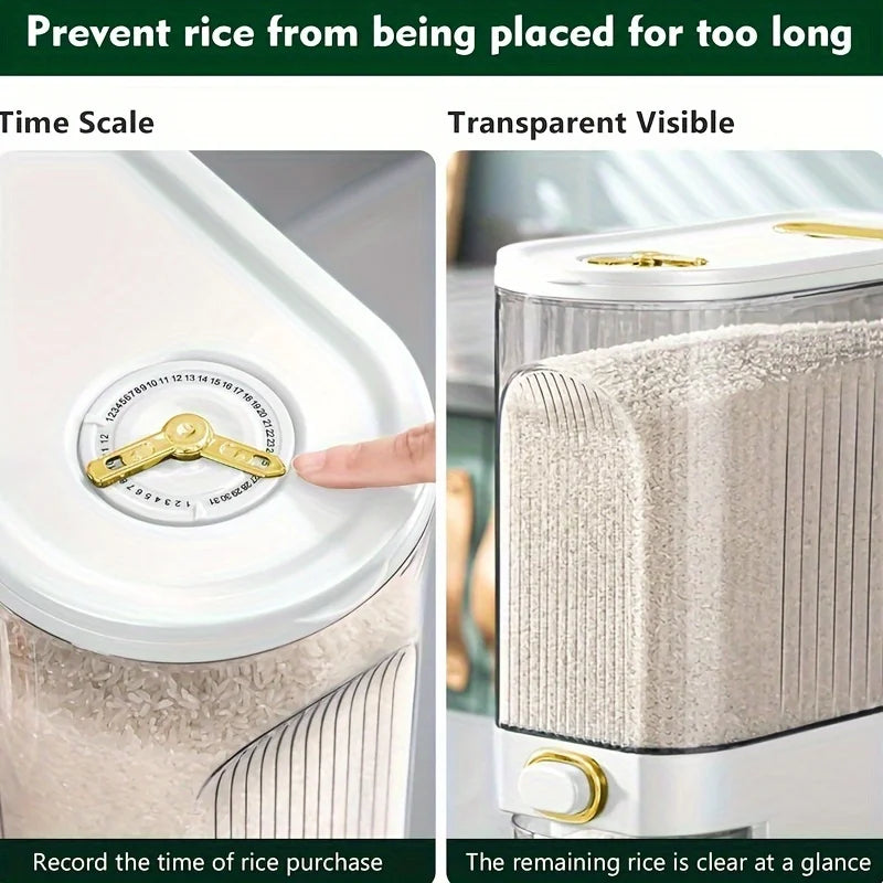 5kg/10kg Rice Dispenser – Large Pantry Storage Container with Measuring Cup & Time Markings