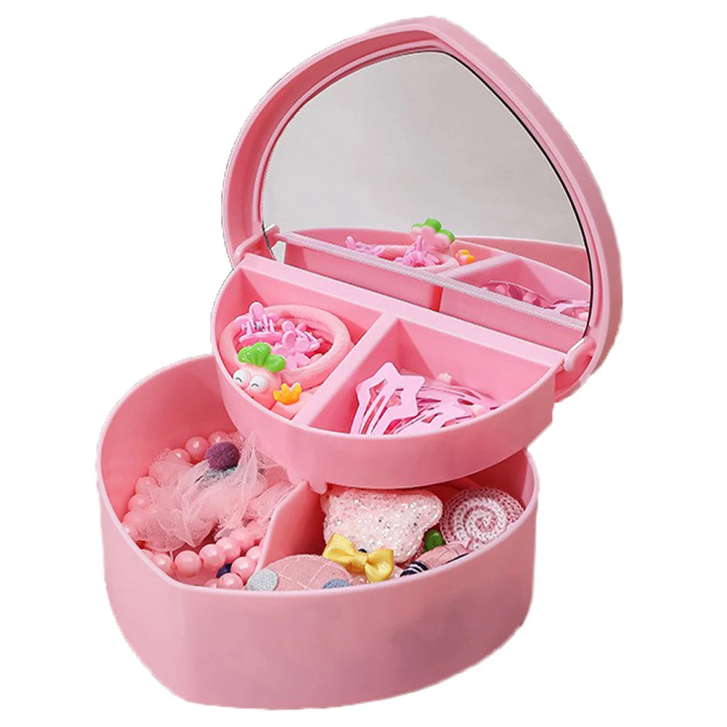Pink Hair Accessories Box with Mirror – Jewelry & Hair Clip Organizer for Girls