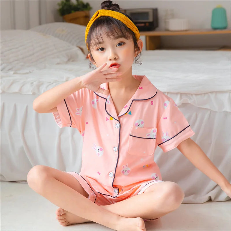 Kids Summer Pajama Set – Cute Korean-Style Button Down Loungewear for Boys & Girls (Ages 2–12)