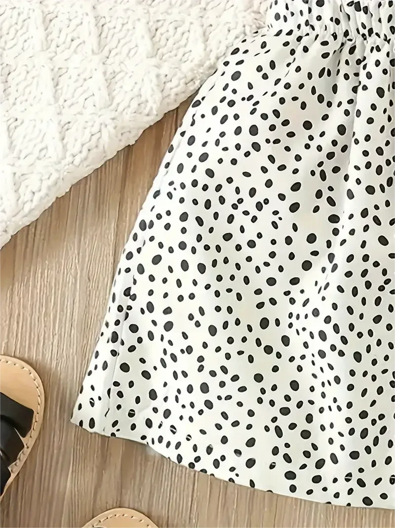 Girls 2-Piece Summer Outfit – Smiling Kitten Top & Spotted Skirt (Ages 4–6)