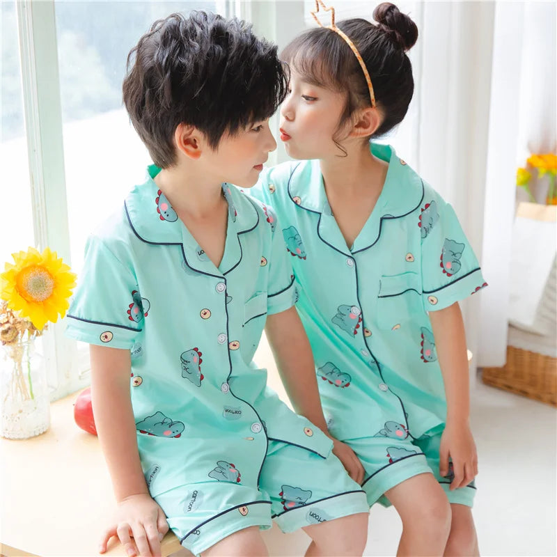 Kids Summer Pajama Set – Cute Korean-Style Button Down Loungewear for Boys & Girls (Ages 2–12)