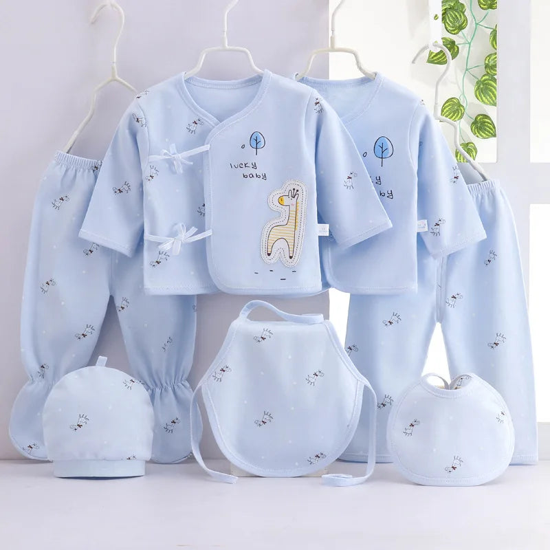 7-Piece Newborn Baby Clothing Set – Cute Cartoon Cotton Outfit for Boys & Girls