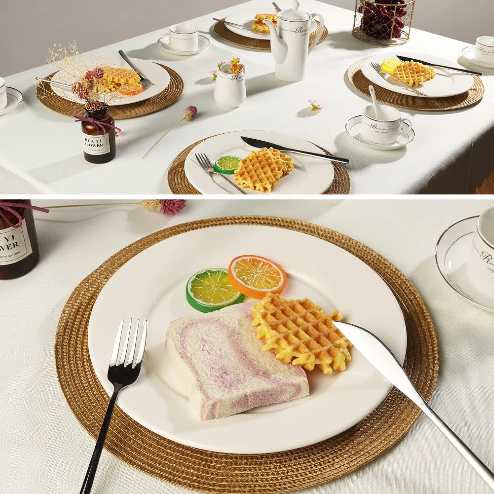 6-Piece Round Braided Placemats with 6 Matching Coasters – Heat-Resistant, Washable & Non-Slip Table Mats