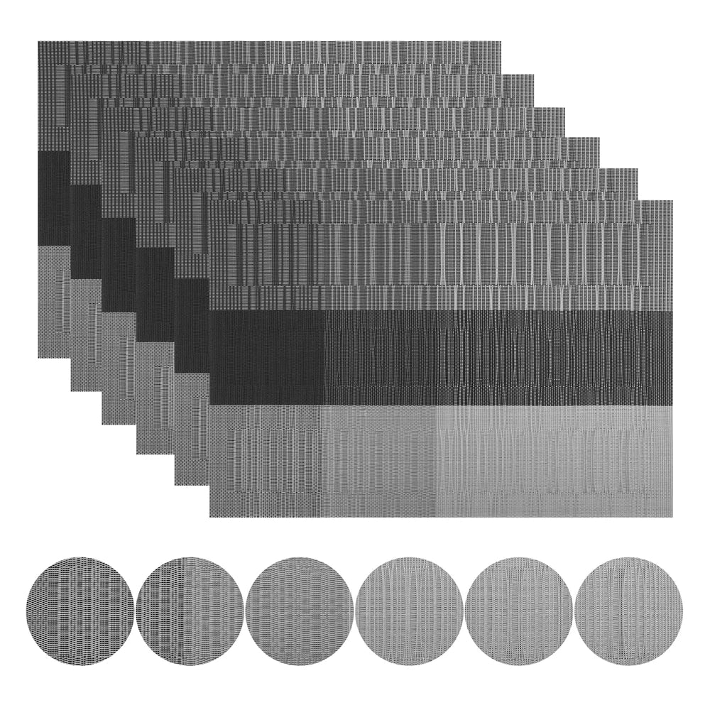 Set of 6 Placemats with Matching Coasters – Woven Vinyl, Non-Slip & Washable Table Mats for Dining, Kitchen & Restaurants