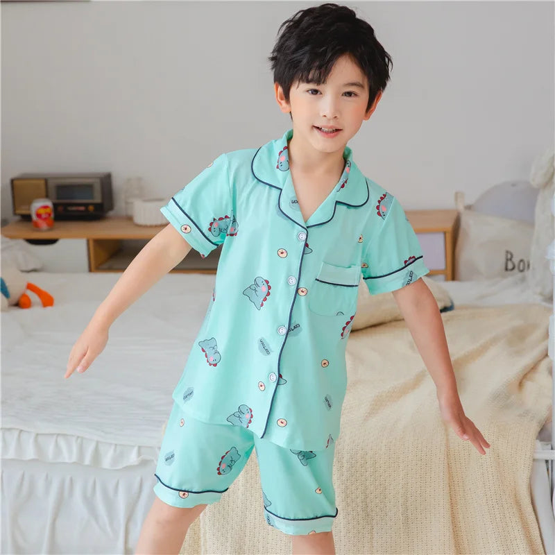 Kids Summer Pajama Set – Cute Korean-Style Button Down Loungewear for Boys & Girls (Ages 2–12)