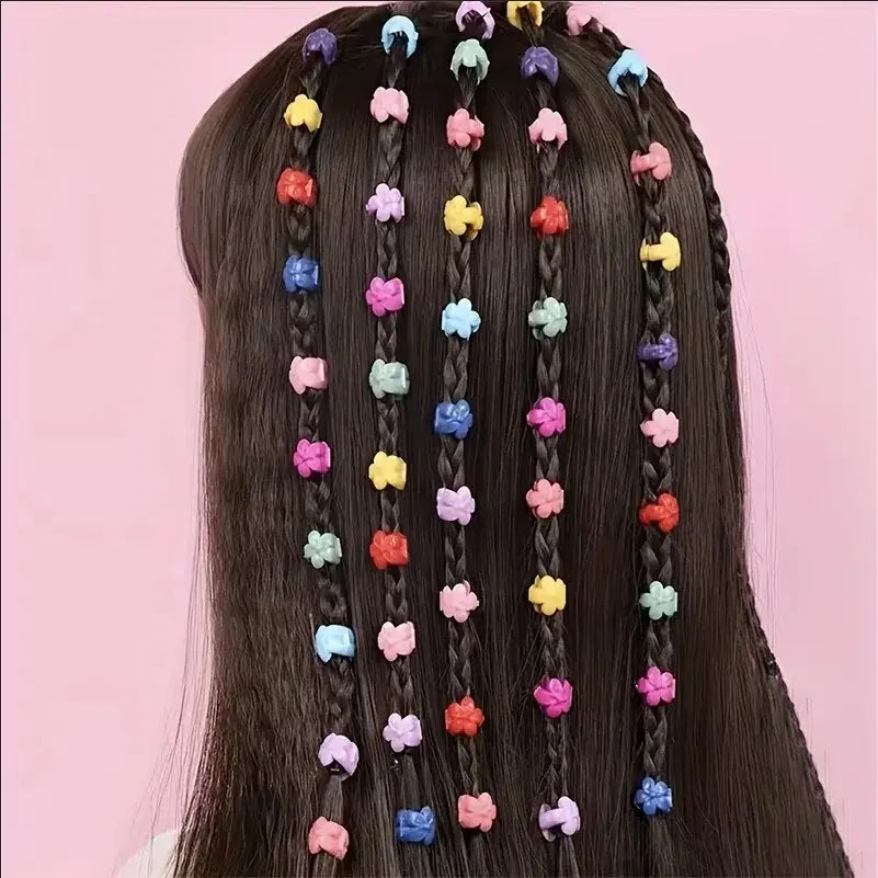 100Pcs Colorful Hair Clips for Girls – Cute Flower & Star Hair Claws Set