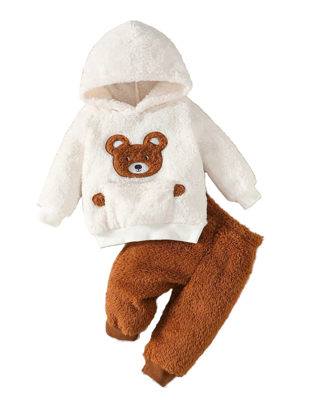 Fluffy Little Bear Winter Set – Cozy Hooded Outfit for Baby Girls