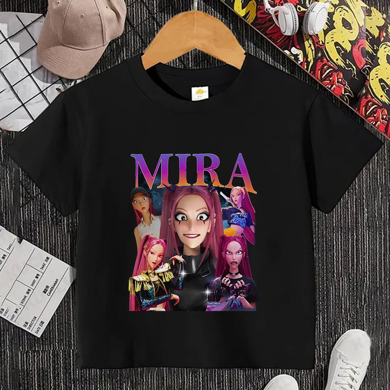 Girls Kpop Demon Hunter HuntrX T-Shirt – Trendy Y2K Korean Fashion Top for Kids