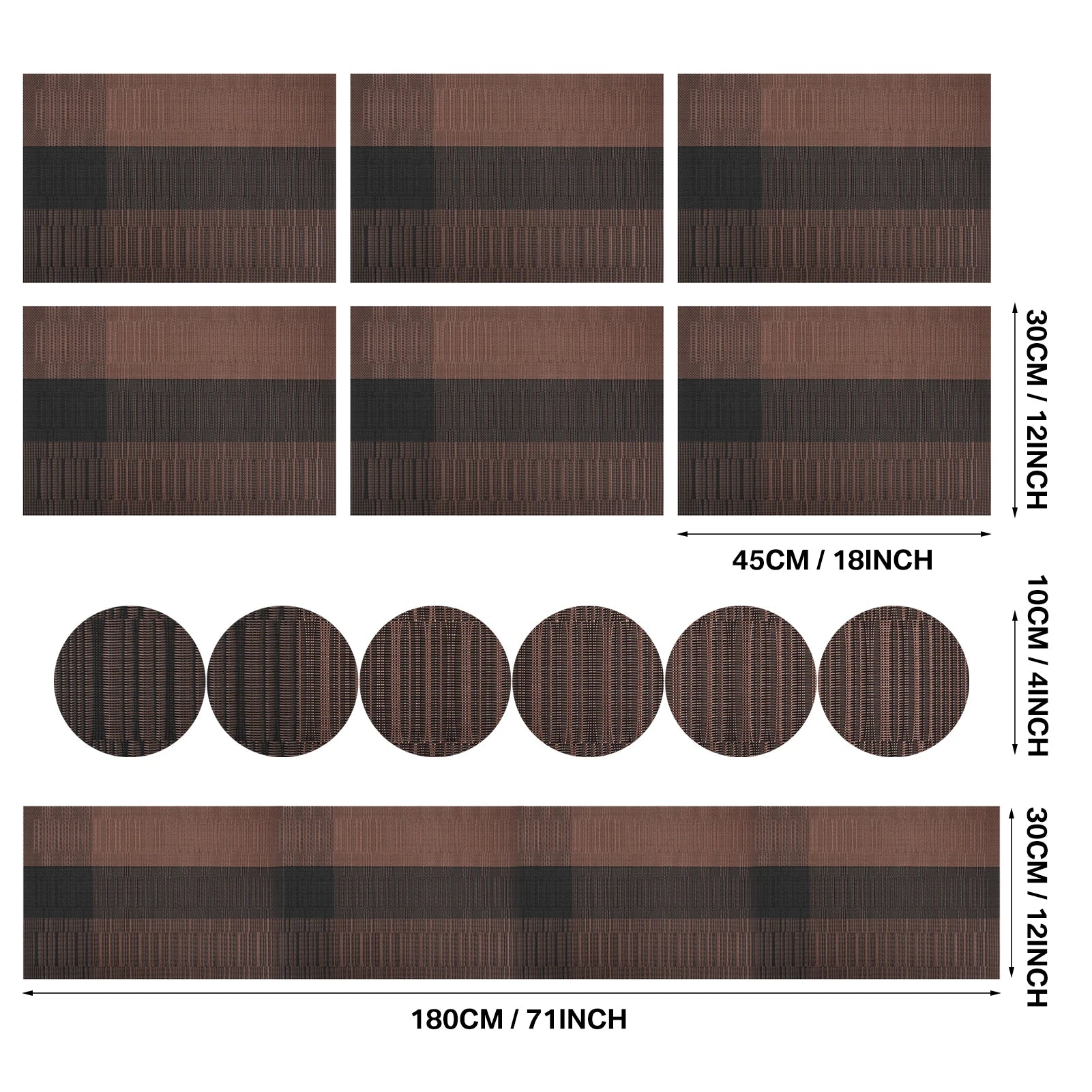 Set of 6 Placemats with Matching Coasters – Woven Vinyl, Non-Slip & Washable Table Mats for Dining, Kitchen & Restaurants