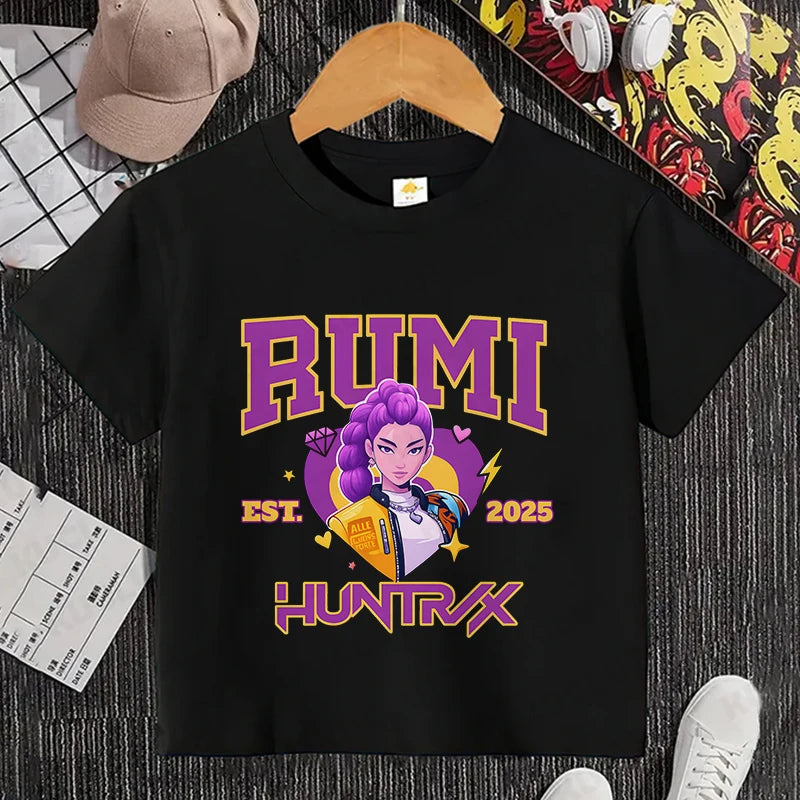 Girls Kpop Demon Hunter HuntrX T-Shirt – Trendy Y2K Korean Fashion Top for Kids