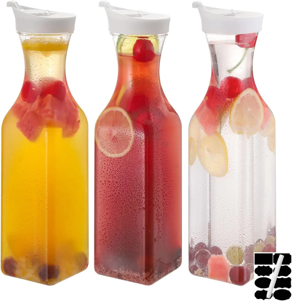 3-Piece 1.5L Plastic Water Carafe Set with Flip-Top Lids – Reusable Beverage Containers for Juice, Tea, Milk & More
