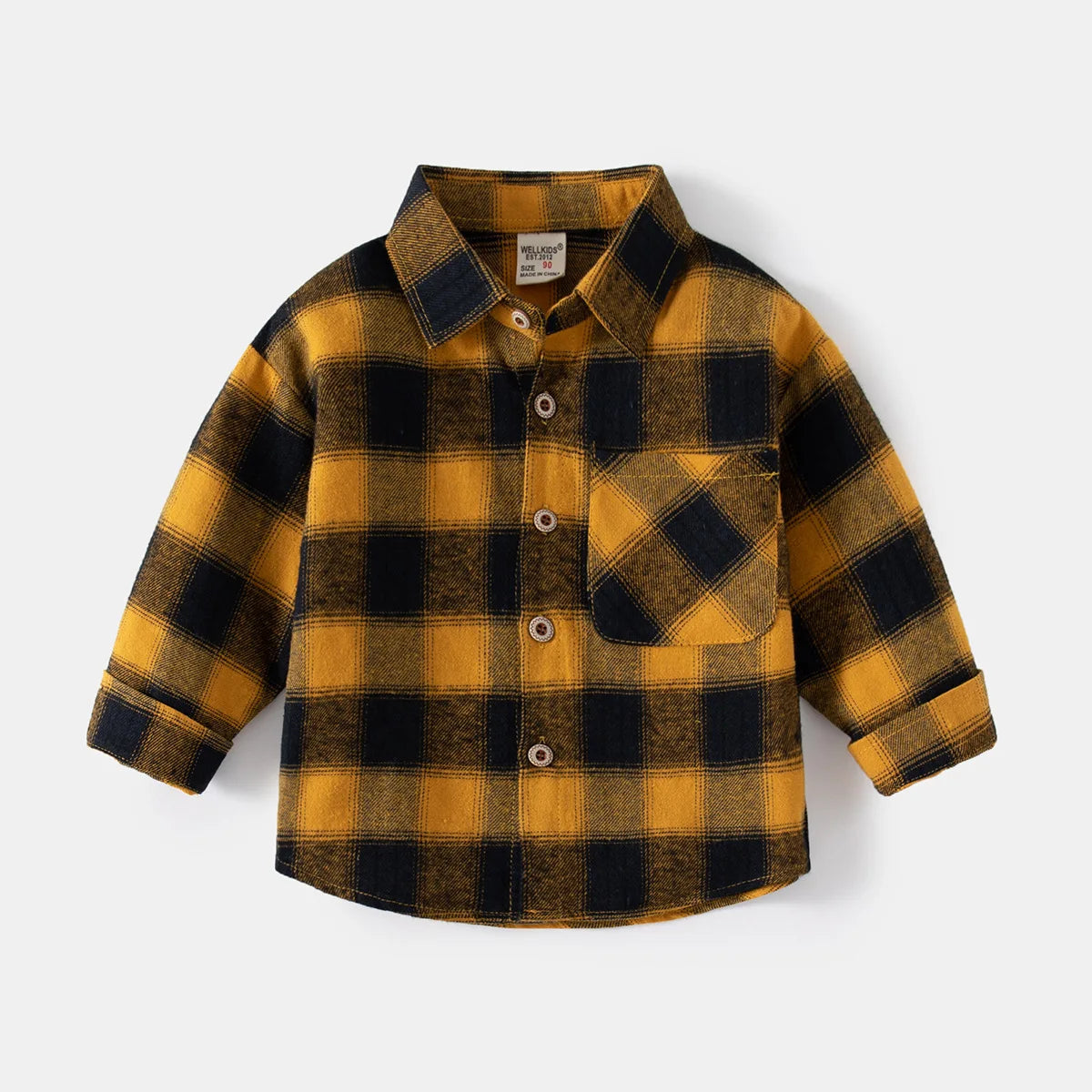 Boys’ Cotton Plaid Shirt – Classic Long Sleeve Button-Up for Kids