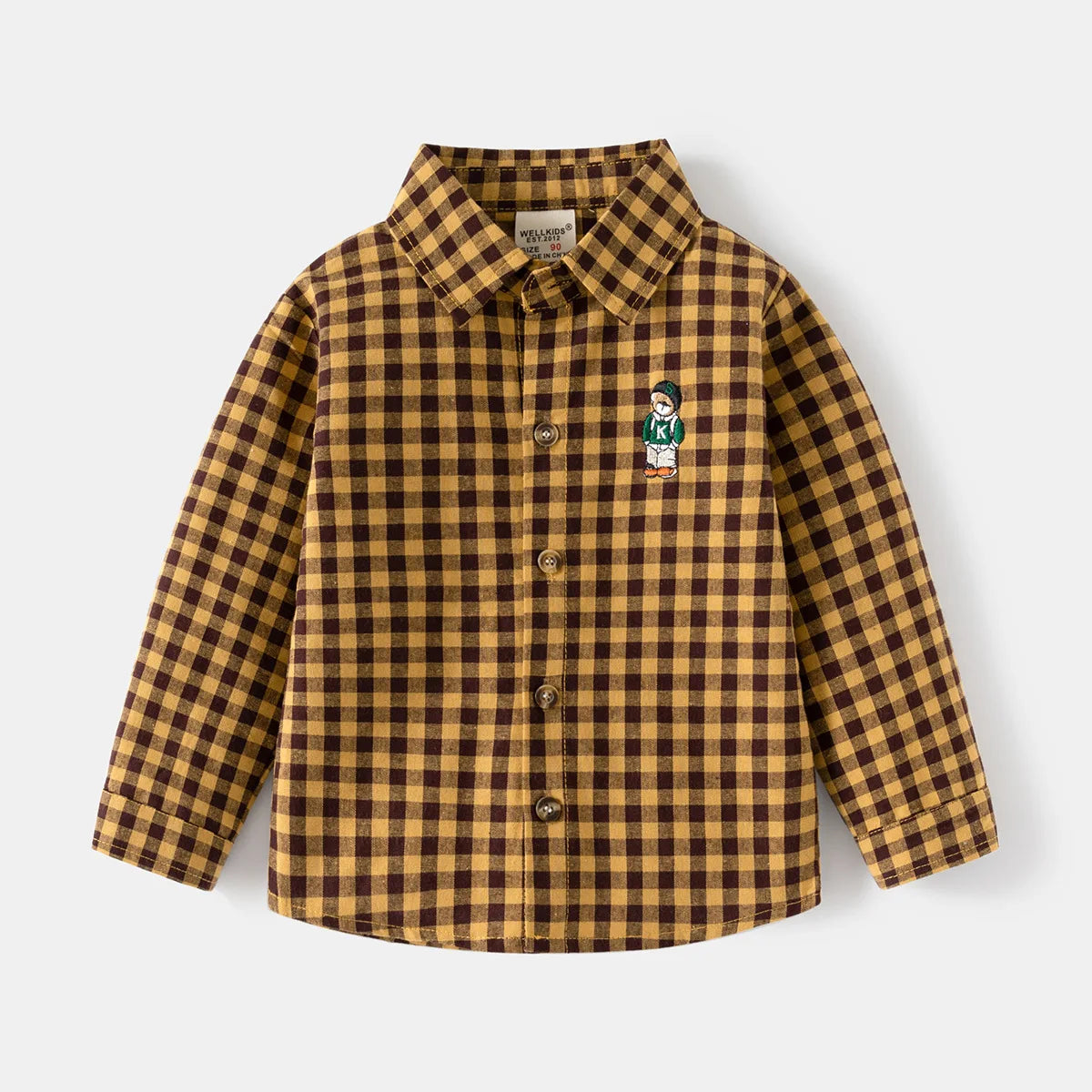 Boys’ Cotton Plaid Shirt – Classic Long Sleeve Button-Up for Kids