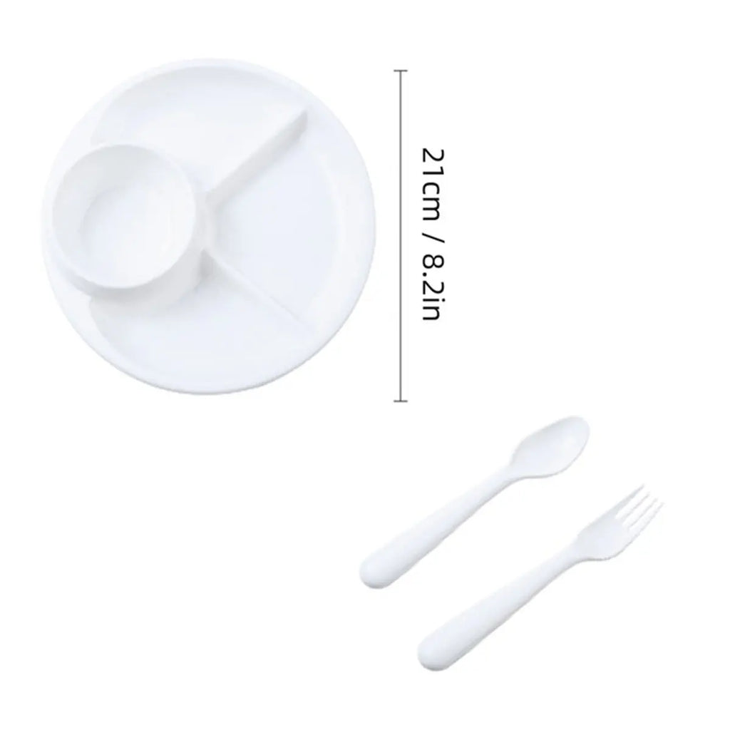 WORTHBUY Round Divided Salad Plate – Reusable Dinner Plate with Fork & Spoon