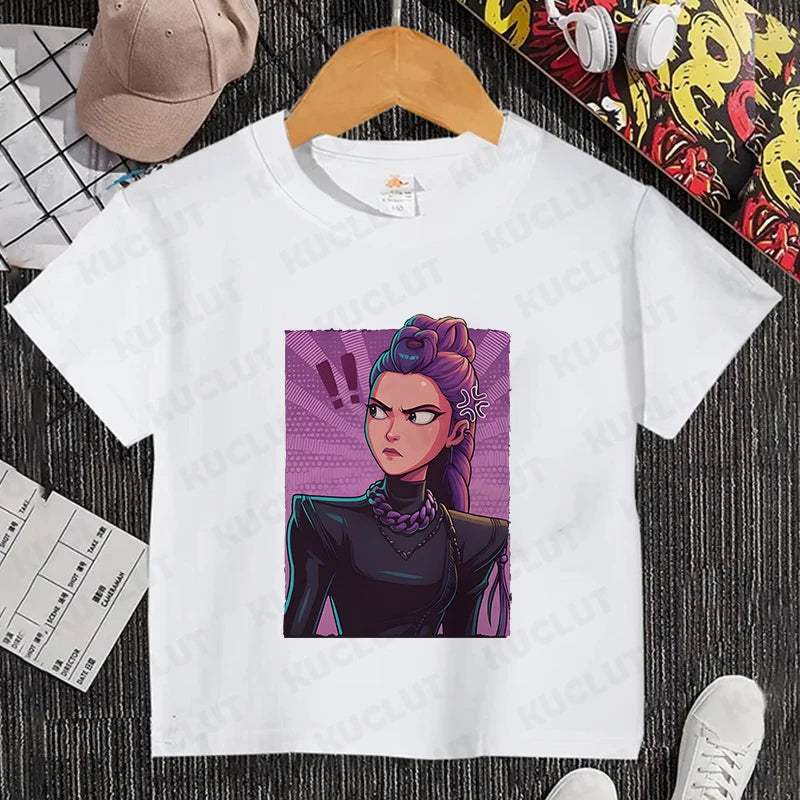 Girls Kpop Demon Hunter HuntrX T-Shirt – Trendy Y2K Korean Fashion Top for Kids