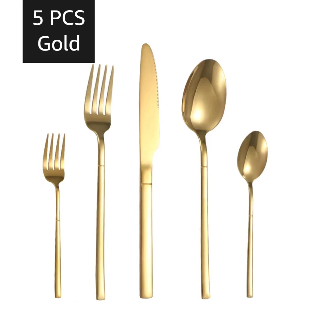 30PCS Gold Stainless Steel Cutlery Set – Elegant Dinnerware for Home & Kitchen