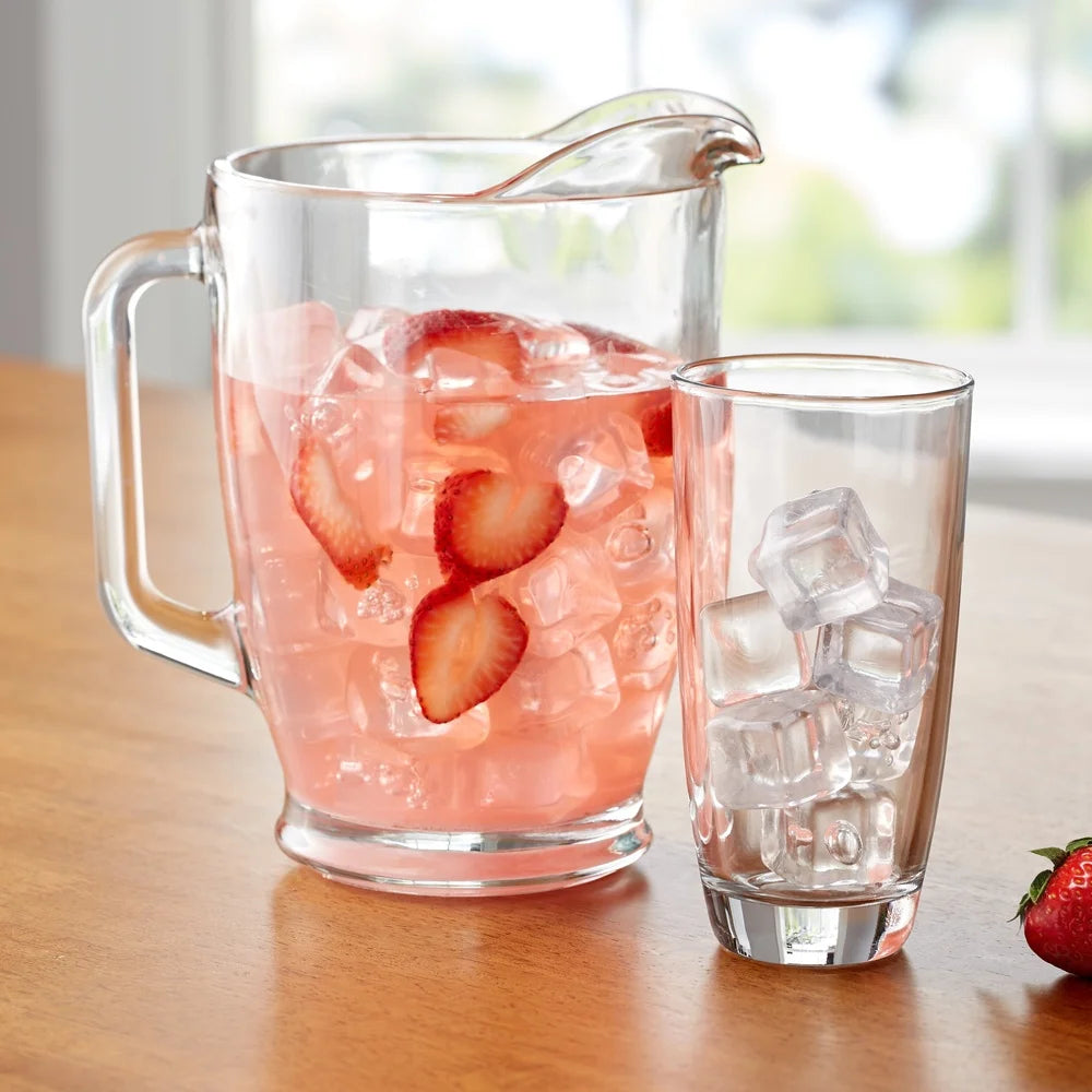 7-Piece Clear Glass Pitcher Set with 6 Tall Cooler Glasses – Perfect for Iced Drinks, Entertaining & Summer Gatherings