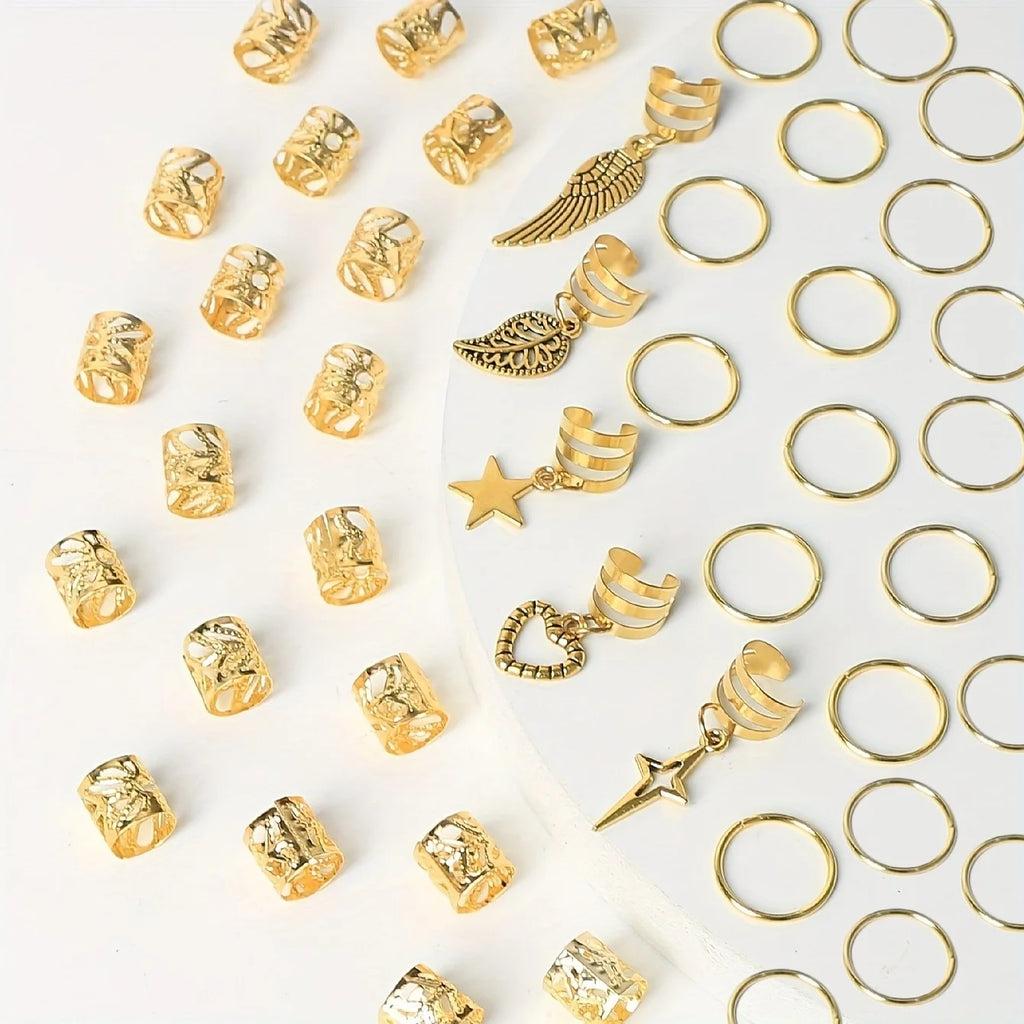 45PCS Alloy Braid Hair Rings – Hippie Boho Hair Jewelry for Braids, Dreadlocks & Locs