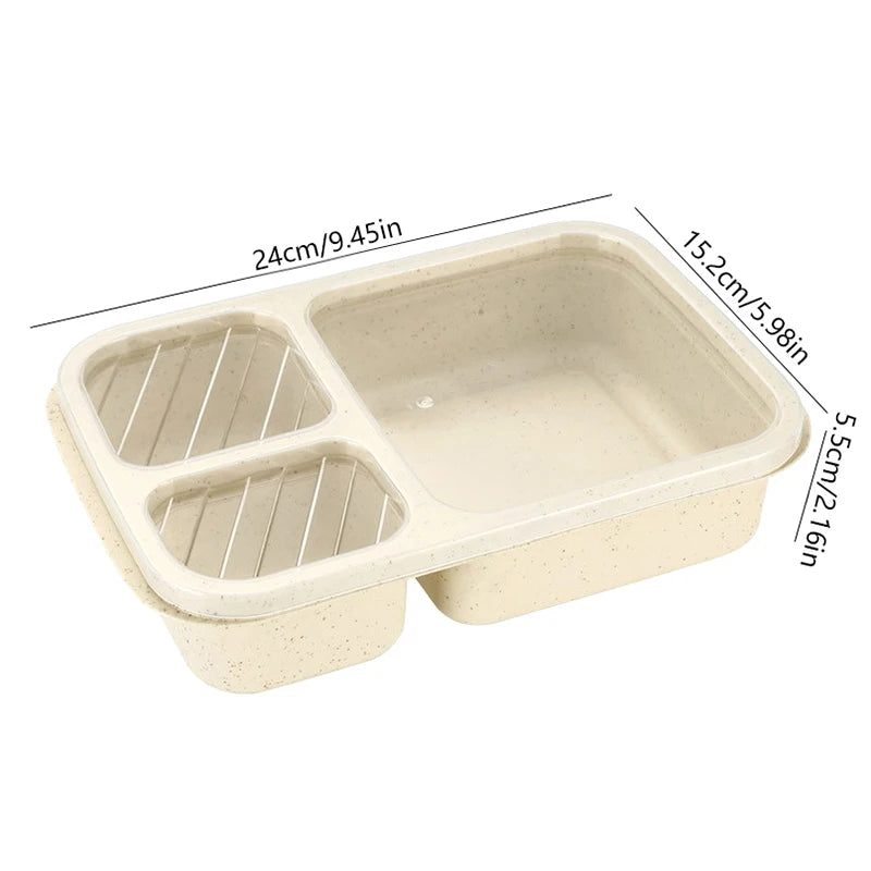 Microwave Wheat Straw Bento Lunch Box – 3-Compartment Portable Food Container