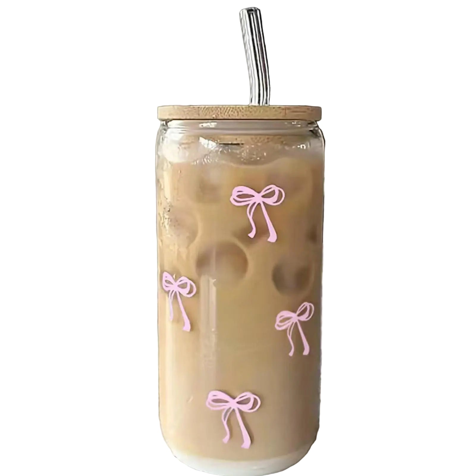 Bow Shape Glass Cup with Lid & Straw 500ml – Cute Aesthetic Drinkware for Iced Coffee, Matcha & More