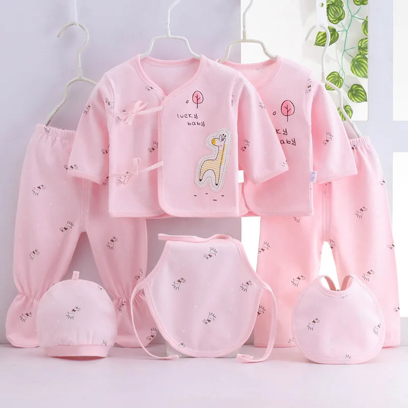 7-Piece Newborn Baby Clothing Set – Cute Cartoon Cotton Outfit for Boys & Girls