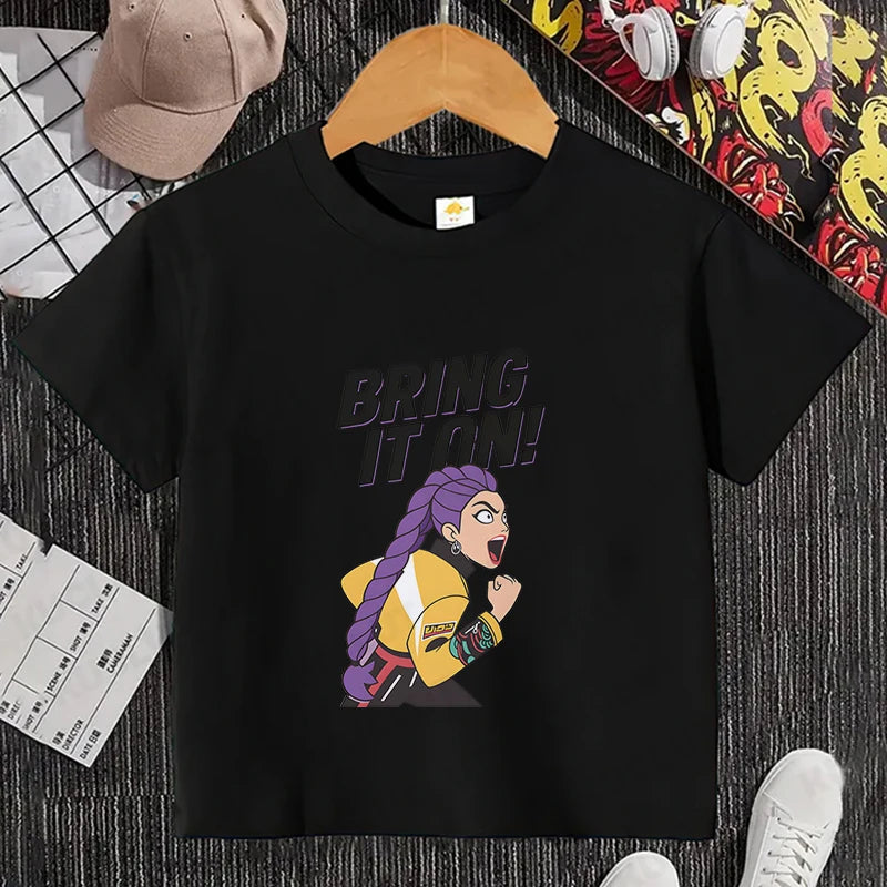 Girls Kpop Demon Hunter HuntrX T-Shirt – Trendy Y2K Korean Fashion Top for Kids