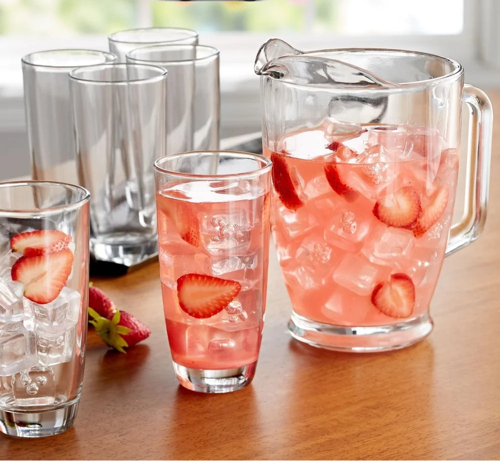 7-Piece Clear Glass Pitcher Set with 6 Tall Cooler Glasses – Perfect for Iced Drinks, Entertaining & Summer Gatherings