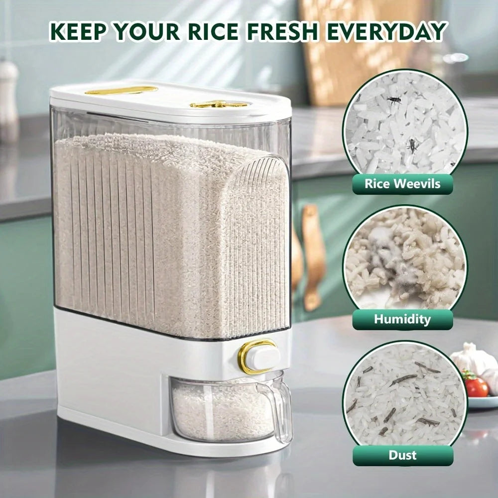 5kg/10kg Rice Dispenser – Large Pantry Storage Container with Measuring Cup & Time Markings