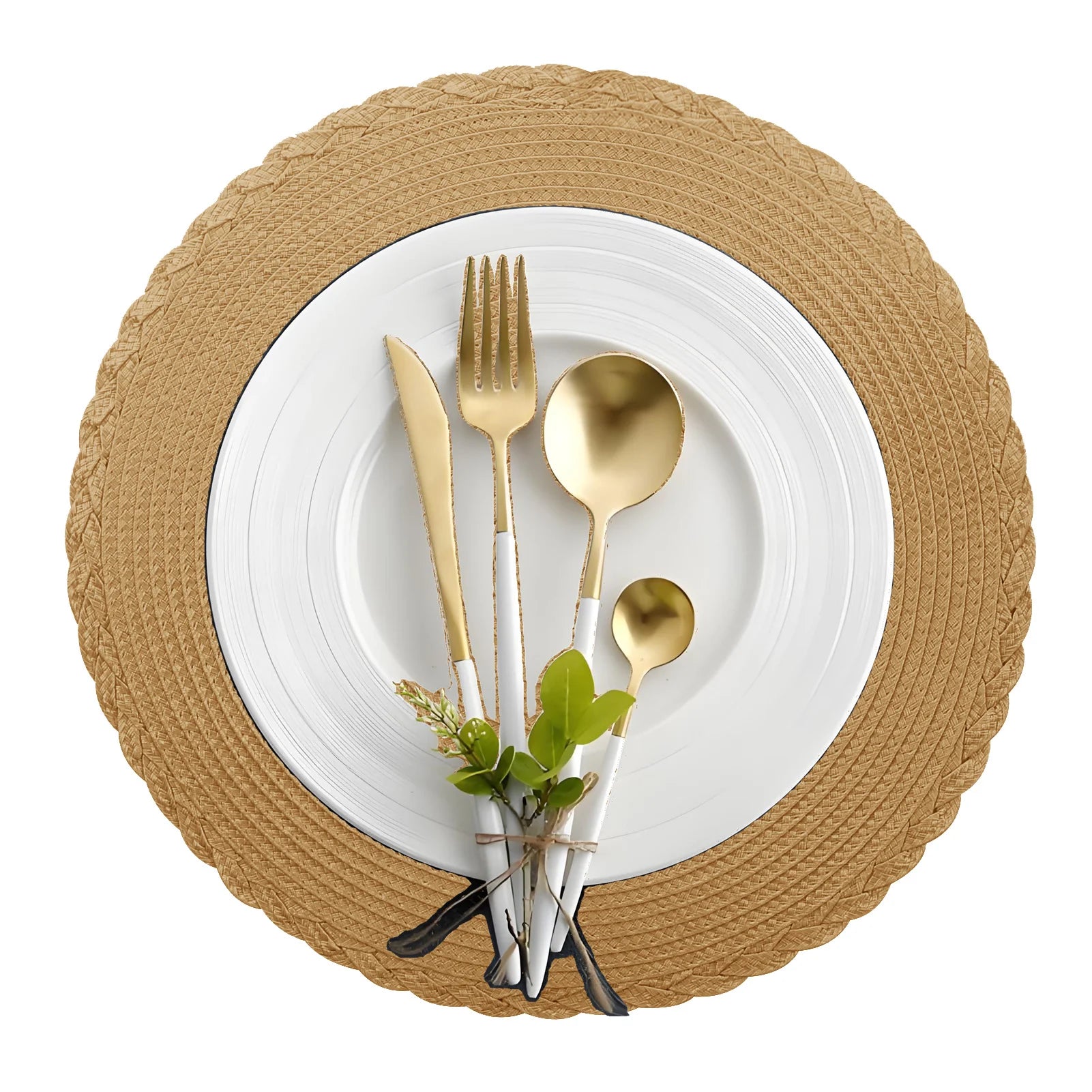 6-Piece Round Braided Placemats with 6 Matching Coasters – Heat-Resistant, Washable & Non-Slip Table Mats