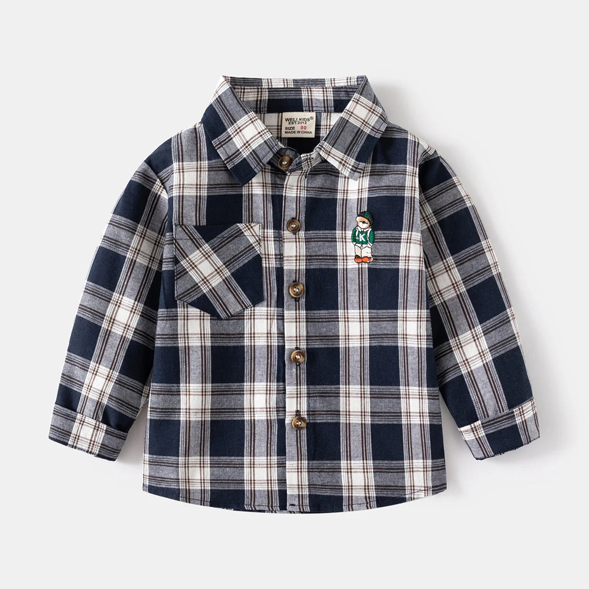 Boys’ Cotton Plaid Shirt – Classic Long Sleeve Button-Up for Kids