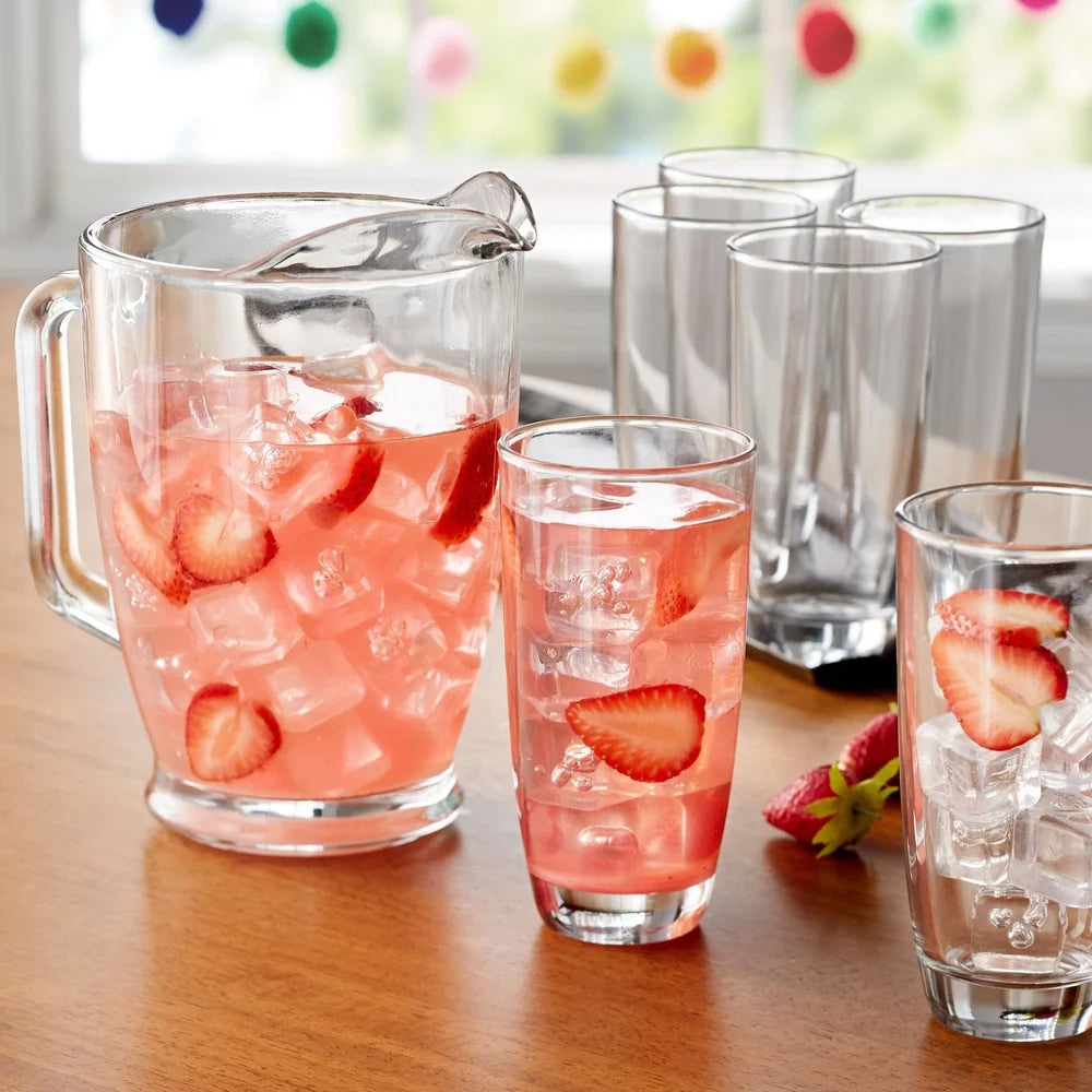 7-Piece Clear Glass Pitcher Set with 6 Tall Cooler Glasses – Perfect for Iced Drinks, Entertaining & Summer Gatherings