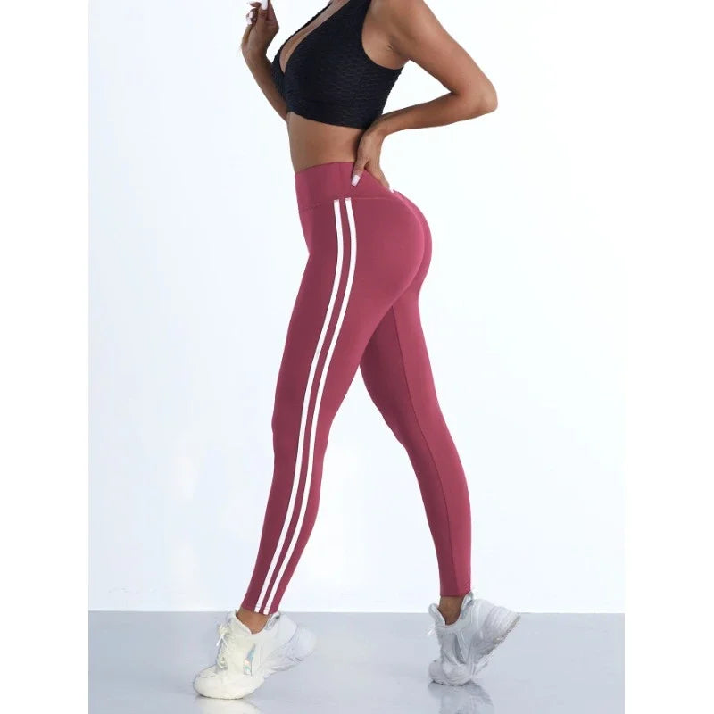 “SculptFlex” Women’s High-Waist Striped Leggings – Booty-Lifting Sports & Yoga Wear