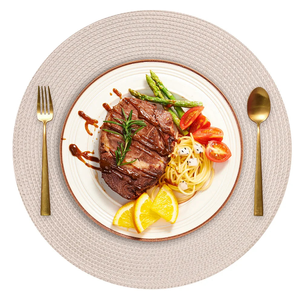 6-Piece Round Braided Placemats with 6 Matching Coasters – Heat-Resistant, Washable & Non-Slip Table Mats