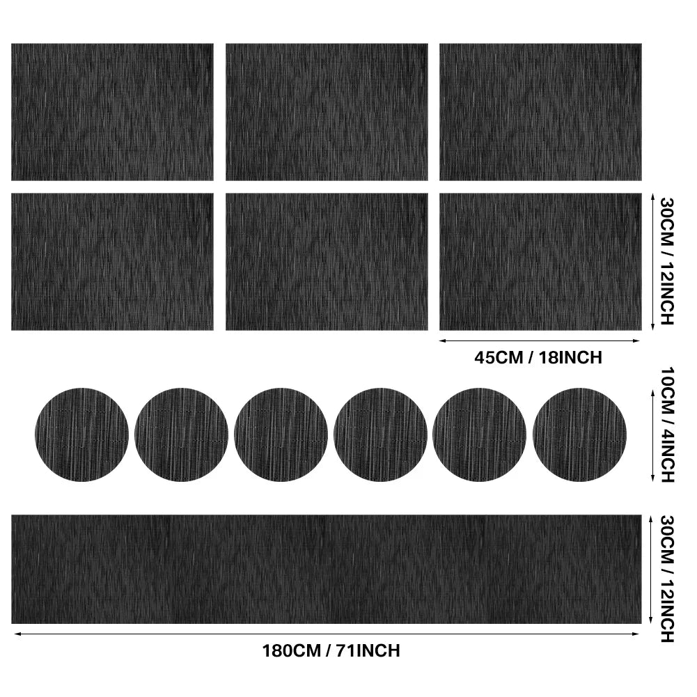 Set of 6 Placemats with Matching Coasters – Woven Vinyl, Non-Slip & Washable Table Mats for Dining, Kitchen & Restaurants