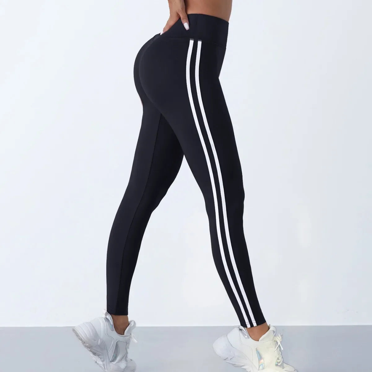 “SculptFlex” Women’s High-Waist Striped Leggings – Booty-Lifting Sports & Yoga Wear