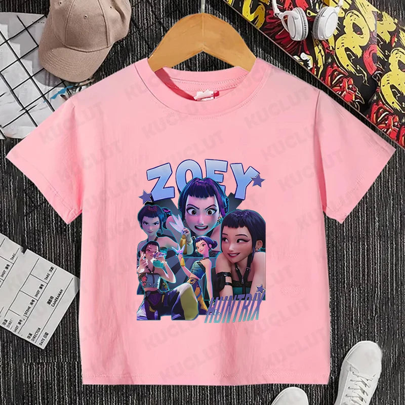Girls Kpop Demon Hunter HuntrX T-Shirt – Trendy Y2K Korean Fashion Top for Kids