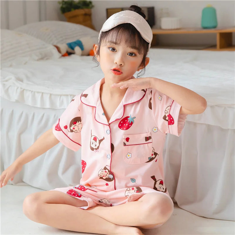 Kids Summer Pajama Set – Cute Korean-Style Button Down Loungewear for Boys & Girls (Ages 2–12)