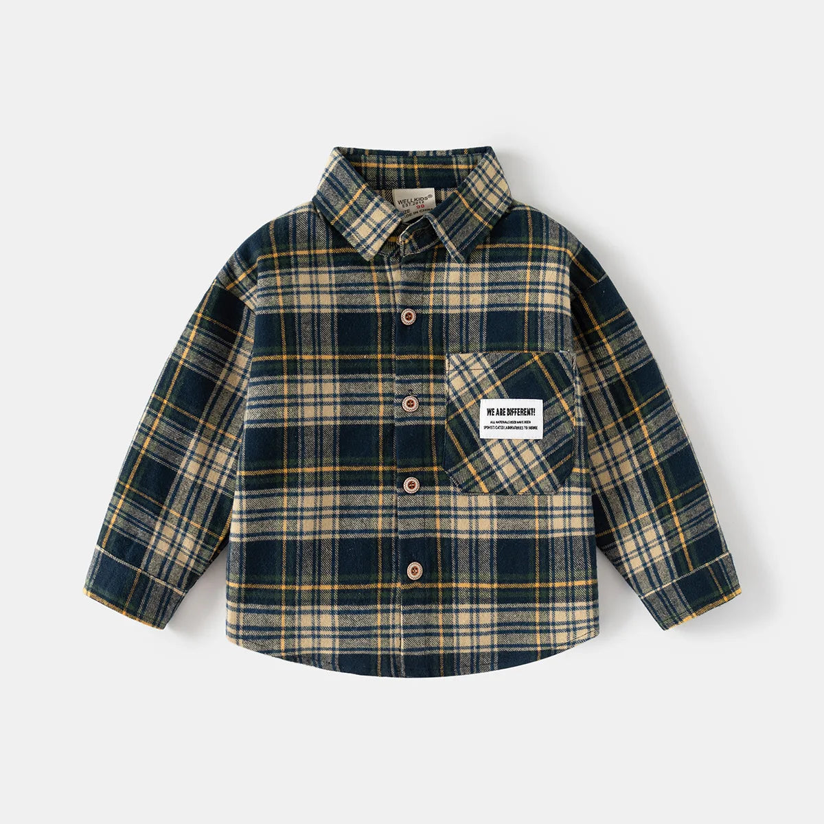 Boys’ Cotton Plaid Shirt – Classic Long Sleeve Button-Up for Kids