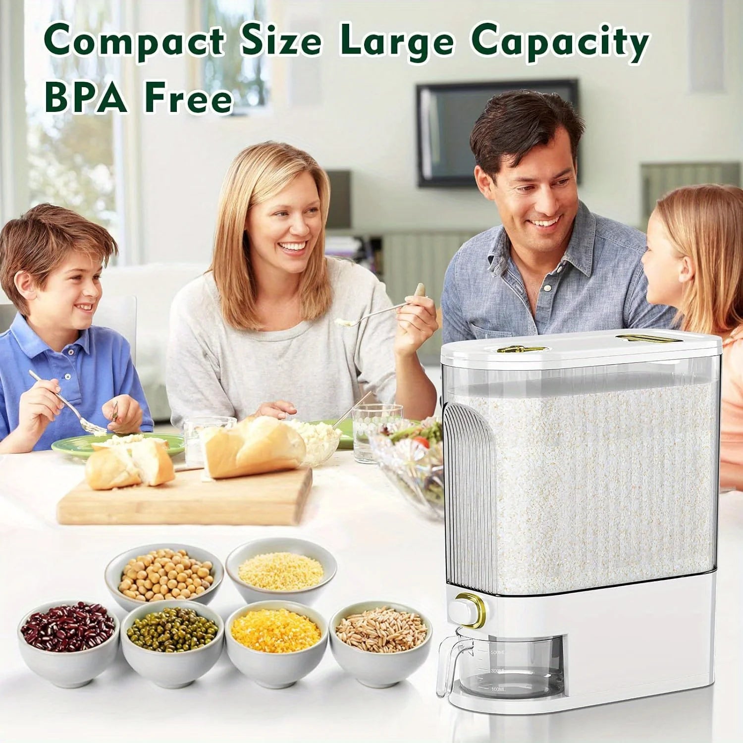 5kg/10kg Rice Dispenser – Large Pantry Storage Container with Measuring Cup & Time Markings