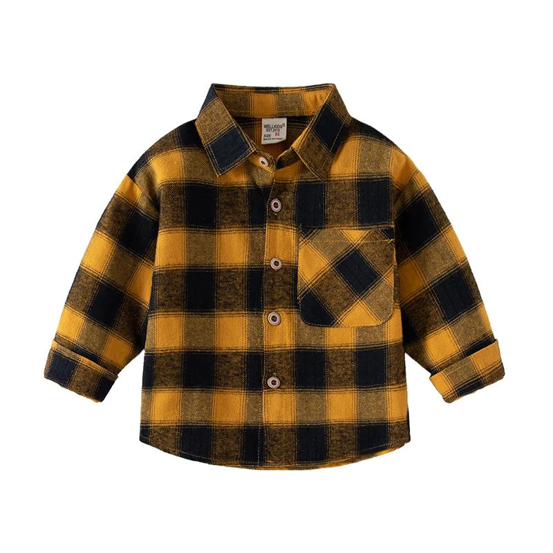 Boys’ Cotton Plaid Shirt – Classic Long Sleeve Button-Up for Kids