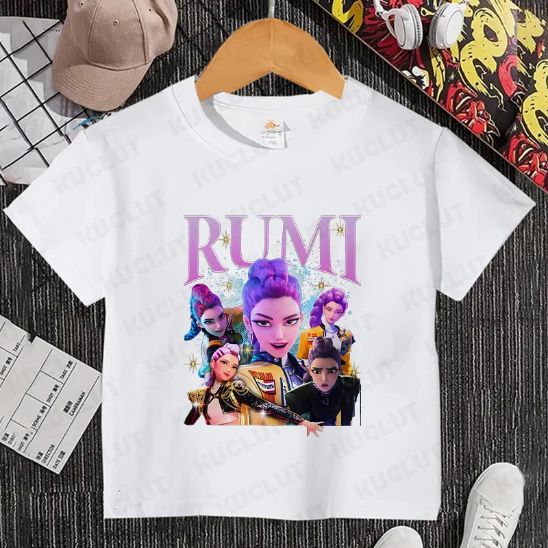 Girls Kpop Demon Hunter HuntrX T-Shirt – Trendy Y2K Korean Fashion Top for Kids