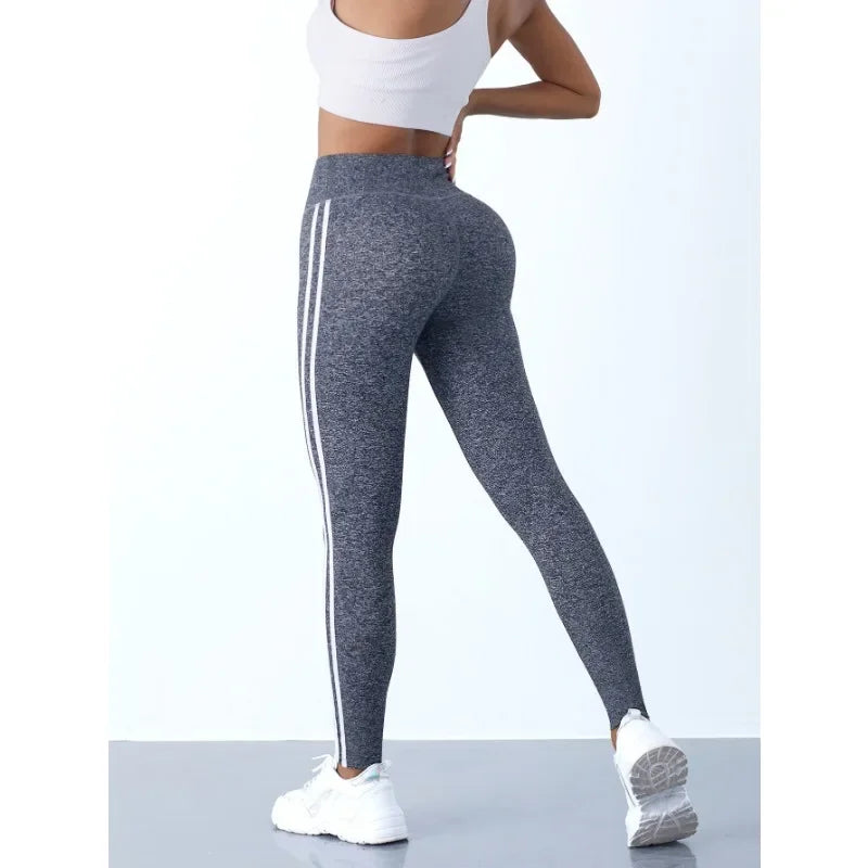 “SculptFlex” Women’s High-Waist Striped Leggings – Booty-Lifting Sports & Yoga Wear