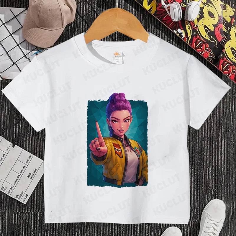 Girls Kpop Demon Hunter HuntrX T-Shirt – Trendy Y2K Korean Fashion Top for Kids