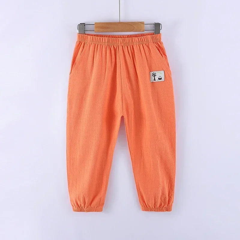 Kids Cotton Linen Summer Pants – Breathable Anti-Mosquito Trousers for Boys & Girls (100–160cm)