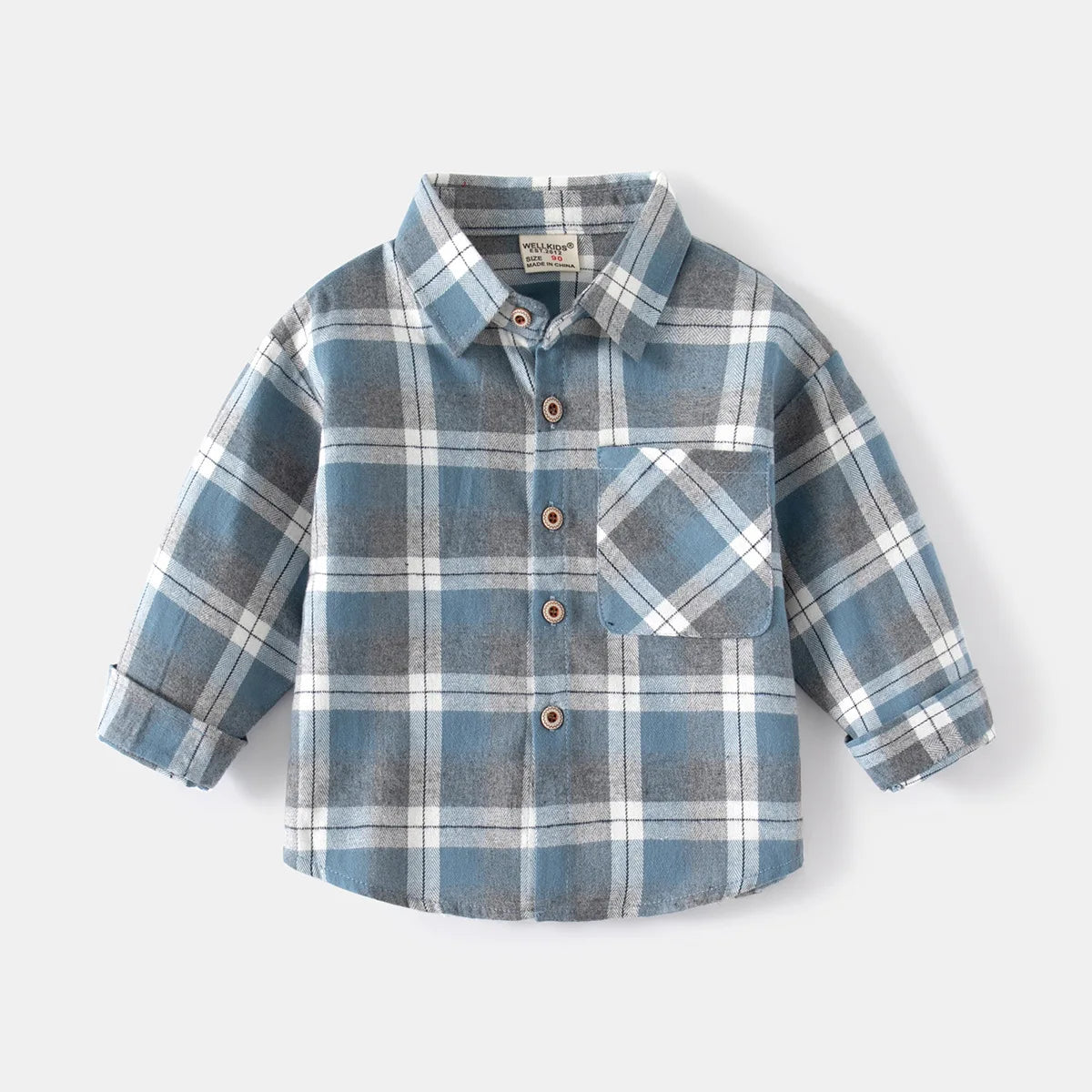 Boys’ Cotton Plaid Shirt – Classic Long Sleeve Button-Up for Kids